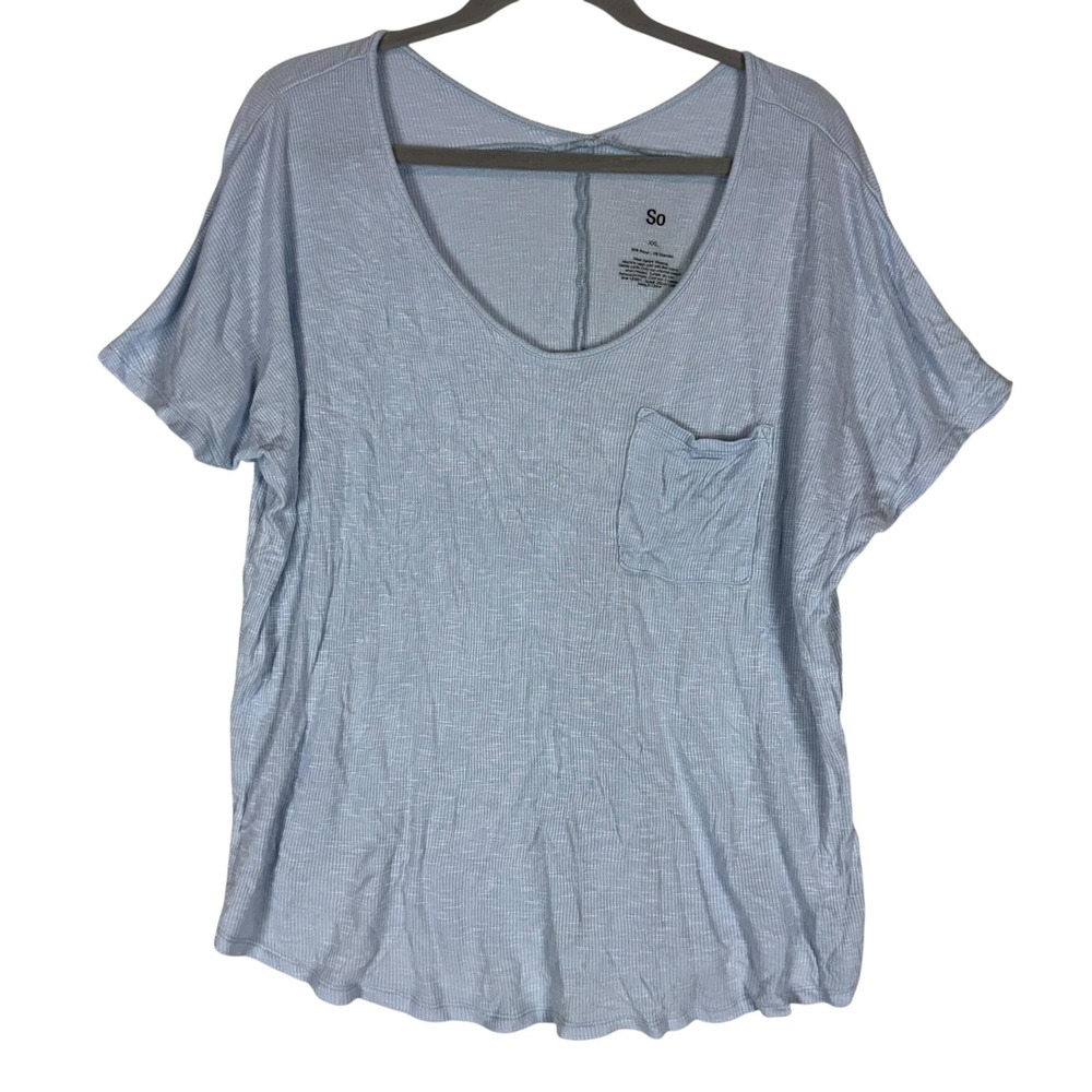 SO Shirt Juniors XXL Blue Scoop Neck Short Dolman Sleeve Pocket Jersey Top